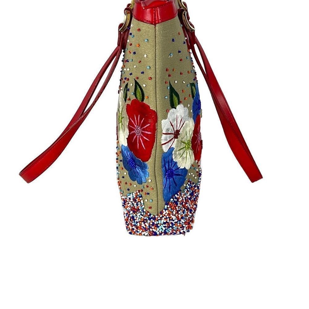 Vintage ERMO Embroidered Heavily Beaded Floral Shoulder Bag Purse Top Zip - Picture 7 of 16